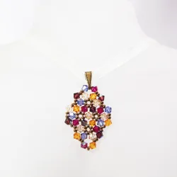 Pendant 65cm - Malvina Rhombus S-Yellow Organza - Pendant 65cm - Laiton bronze
